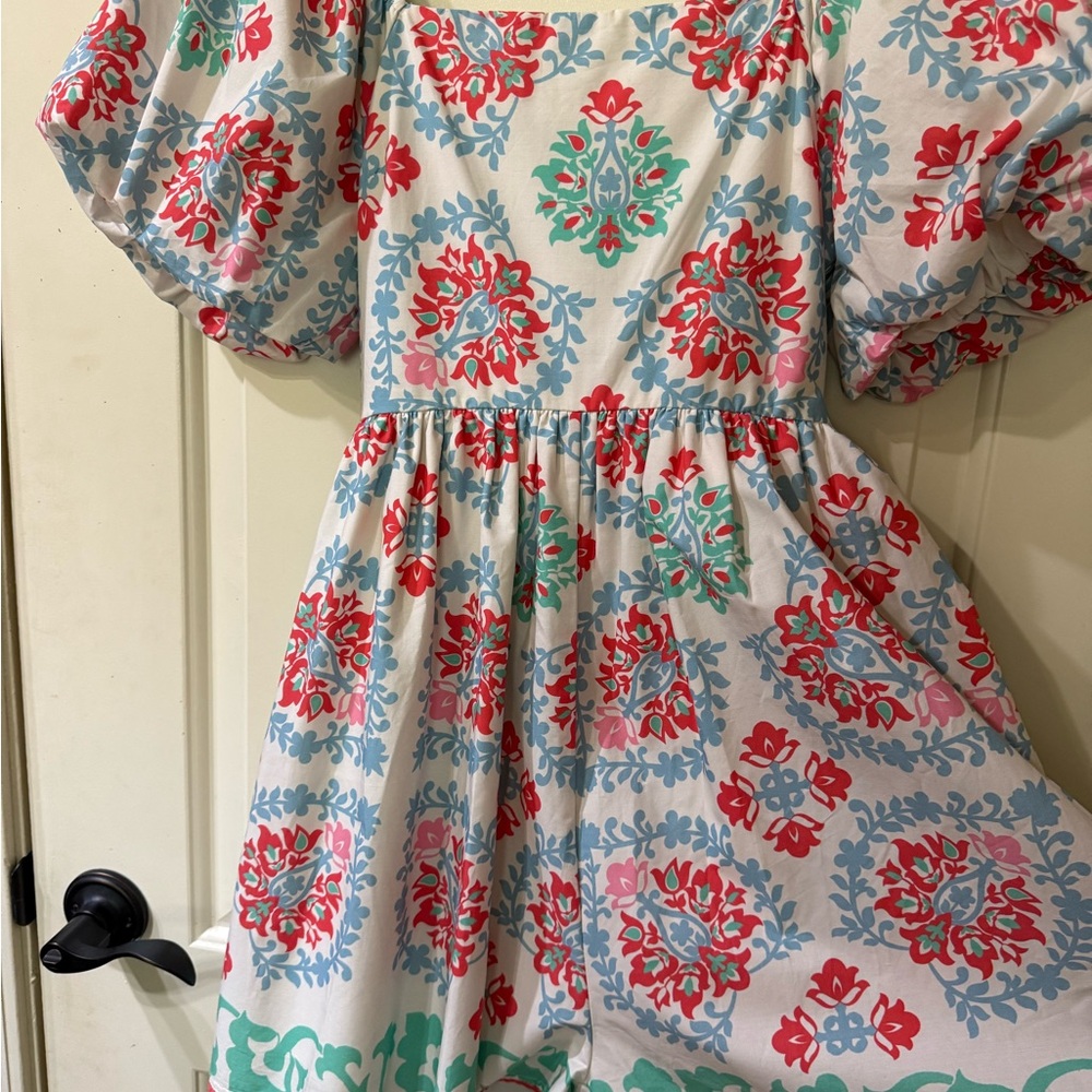 Peach Love California Floral Puff Sleeve Romper - Picture 2 of 7